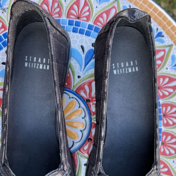 Stuart Weitzman Parker Lift Women's Sz 8.5 M Gray Metallic Croc Embossed Loafer - Picture 8 of 9